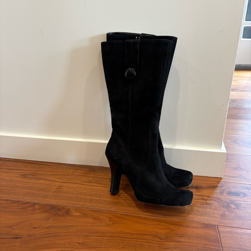 Chic Black Suede High Heel Boots